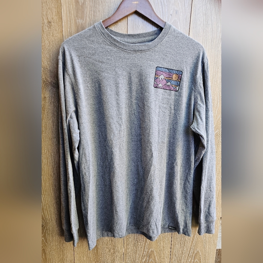 Eddie Bauer Graphic Tee Gray Crew Neck Long Sleeve Mountain Outdoorsy Hiking